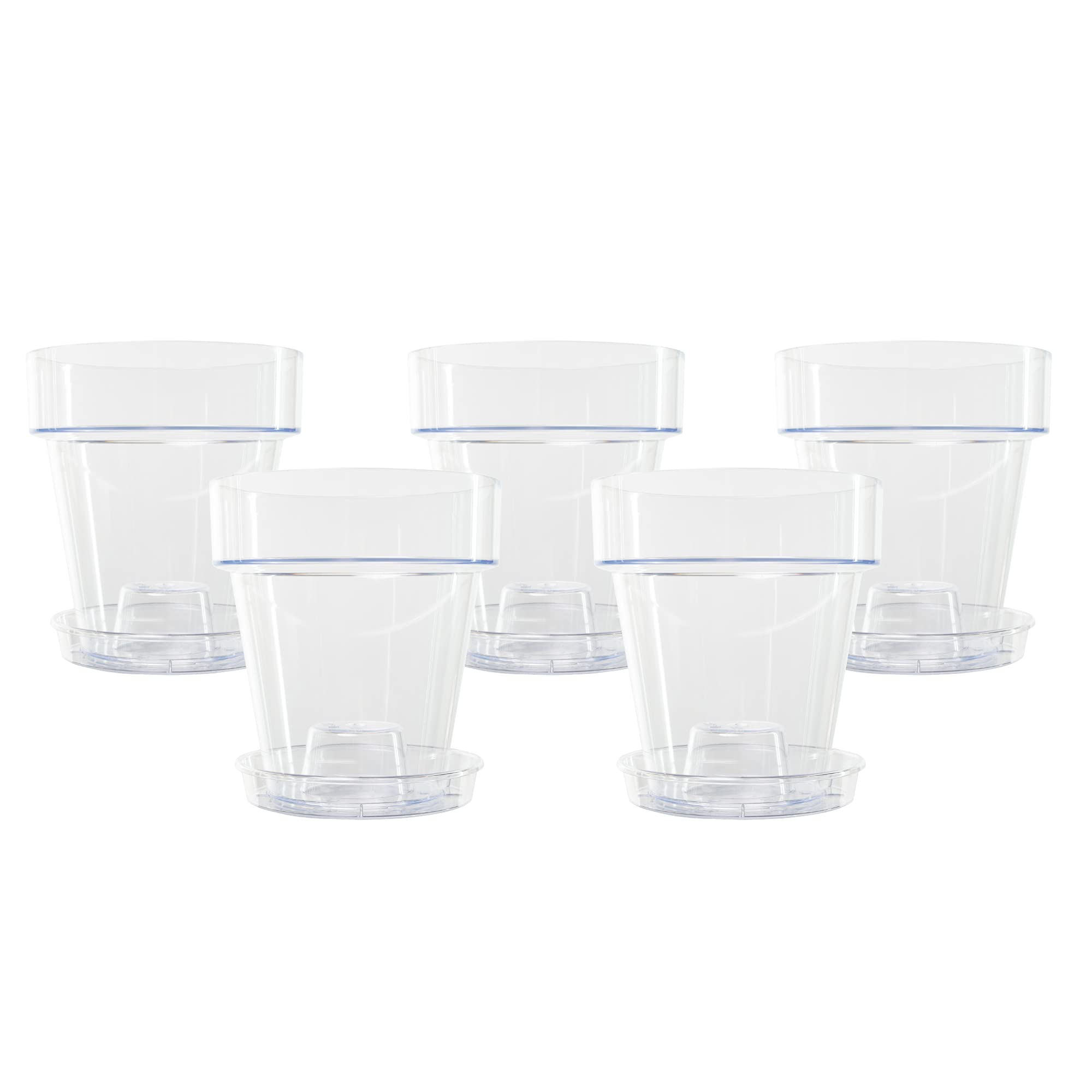 Kalapanta Clear Plastic Orchid Pot with Drainage Holes and Saucer (5, 14 cm Diameter)