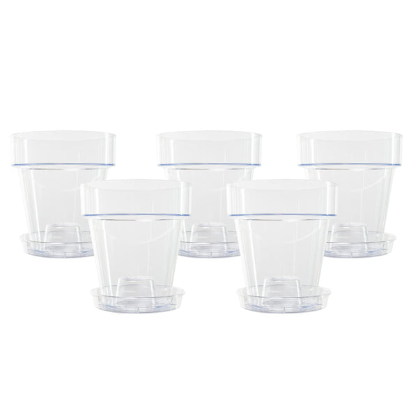 Kalapanta Clear Plastic Orchid Pot with Drainage Holes and Saucer (5, 14 cm Diameter)