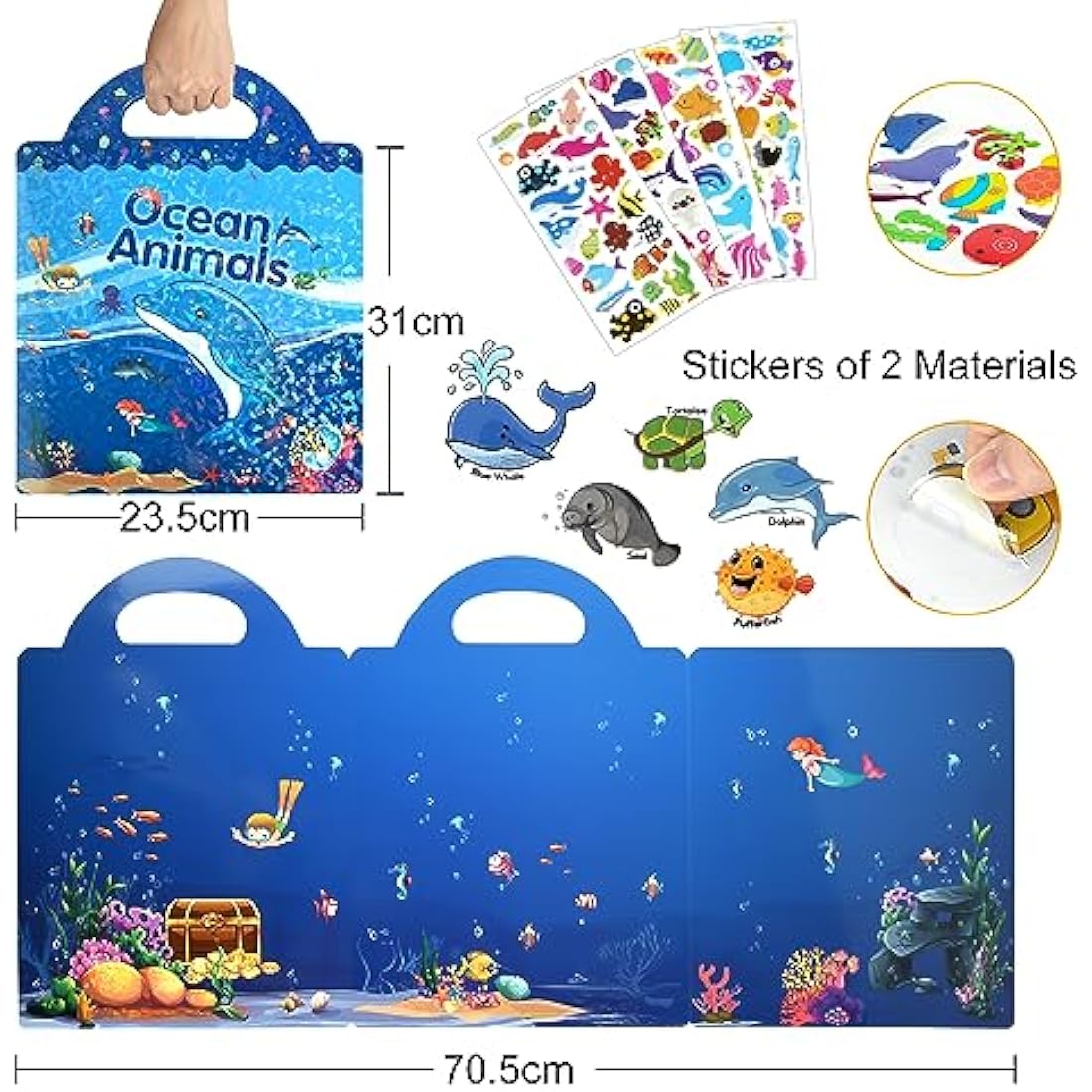 ASTARON Reusable 3D Puffy Sticker Book for Kids, 88 Pcs Cute Waterproof Ocean Animals Stickers, Puffy Sticker Game Travel Stickers and Educational Sensory Learning Toy（3-6 Age）