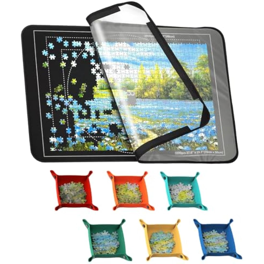 MOZOOSON Jigsaw Board 1000, 500 Pieces Jigsaw Puzzle Board 32 x 22in, Jigsaw Accessories Puzzle Storage Board for Easy Move and Store (1 Clear Cover, 6 Puzzle Sorting Trays)