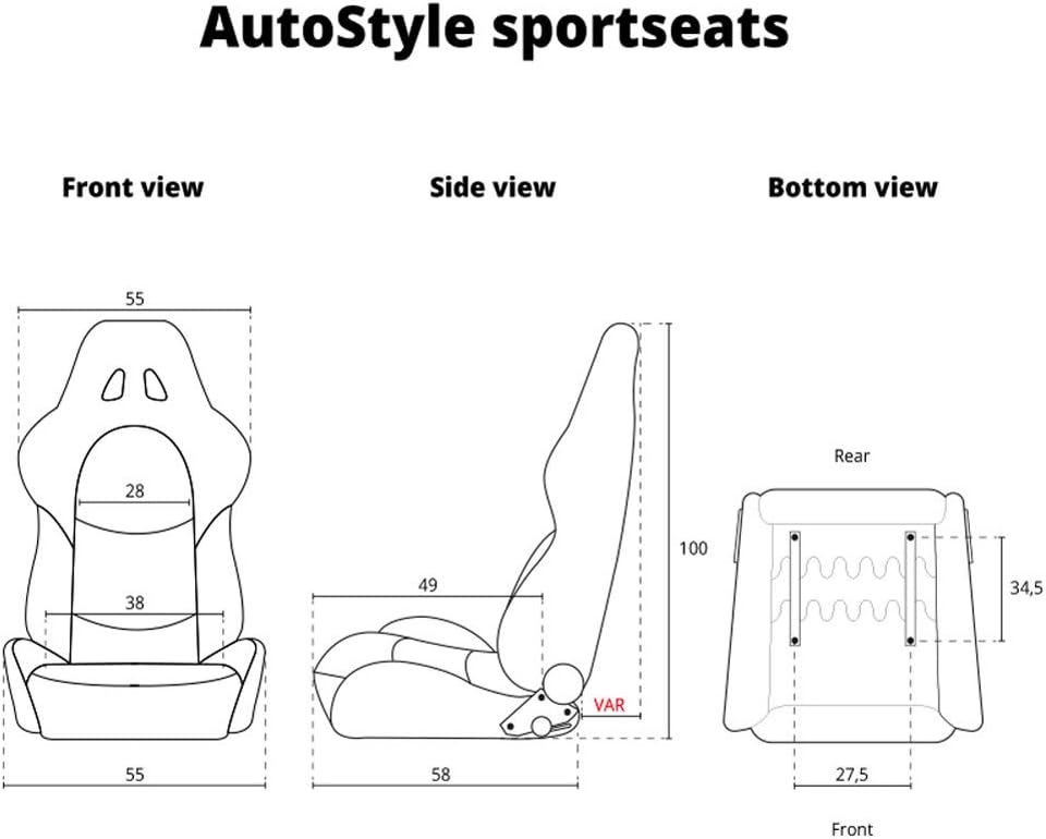 AUTO-STYLE x1 Universal Sports Bucket Seat WHITE & Black Edition inc base mounted slide runners