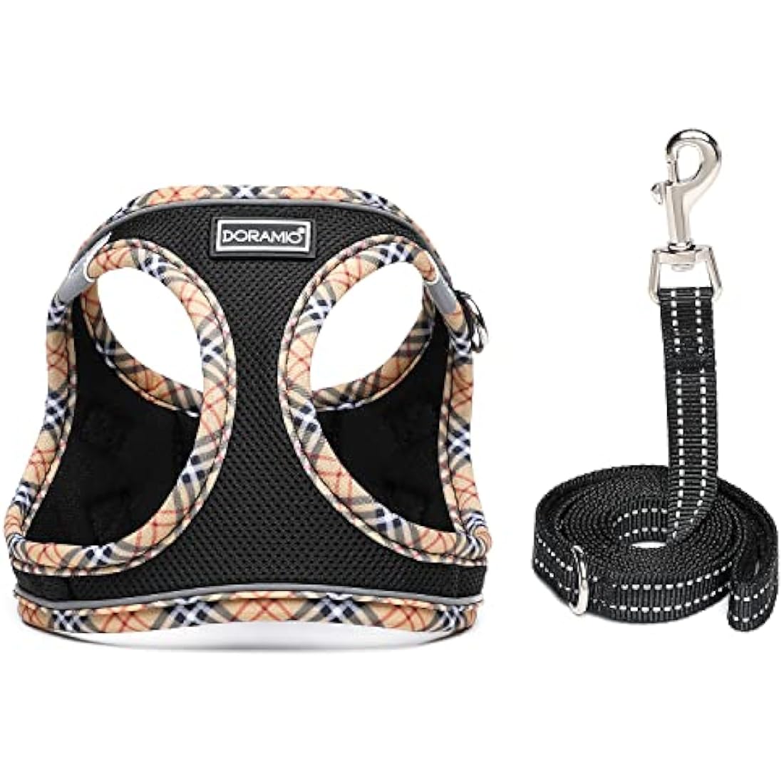 DORAMIO Step-in Dog Harness and Leash Set, Soft Mesh No-Chock Reflective Breathable Easy Walk Lightweight Vest Harnesses with Safety Buckle for Small Dogs, Cats, Puppies (Black Yellow, XS)