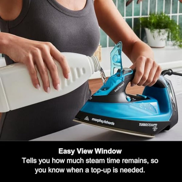 Morphy Richards Turbosteam Pro Steam Iron, Non Stick Ceramic Soleplate, Intellitemp Technology, 200g Boost, 40g Output, 380ml Water Tank, Digital Controls, Auto Shut off, 3m Cord, 3100W, Blue, 303210