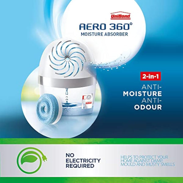 UNIBOND AERO 360° Moisture Absorber Neutral Refill Tab, Ultra-Absorbent and Odour-neutralising, for AERO 360° Dehumidifier, Condensation Absorbers, Pack of 4 (4 x 450g)
