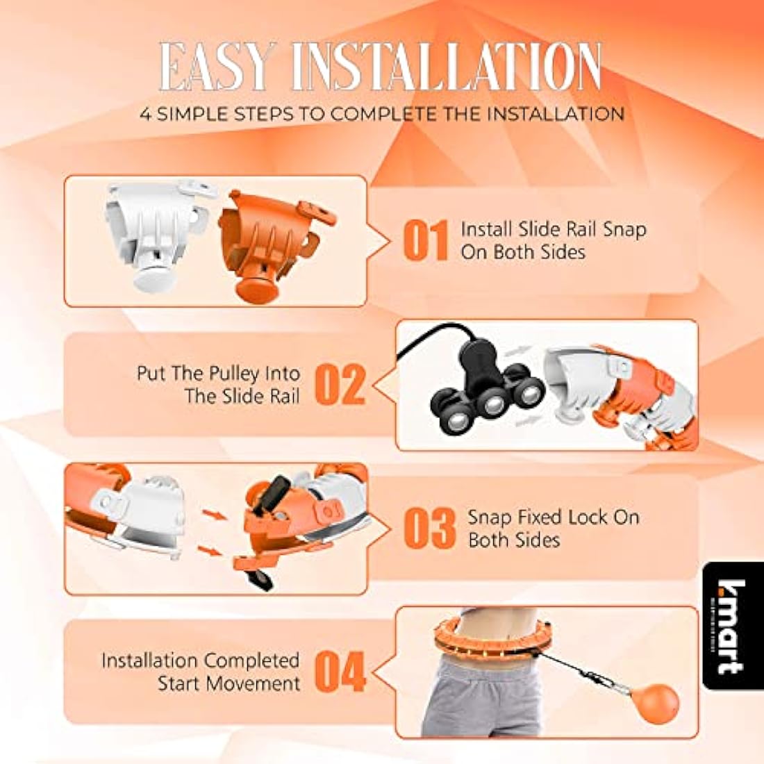 K-MART Smart Hula Ring Hoops, Weighted Hula Circle 24 Detachable Fitness Ring with 360 Degree Auto-Spinning Ball Gymnastics, Massage, Adult Fitness for Weight Loss