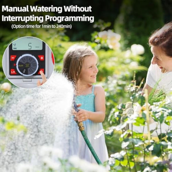 Aqualin Water Sprinkler Timer Two Outlets Electronic Hose Tap Garden Irrigation System Controller Watering Computer Waterproof for Lawn Yard