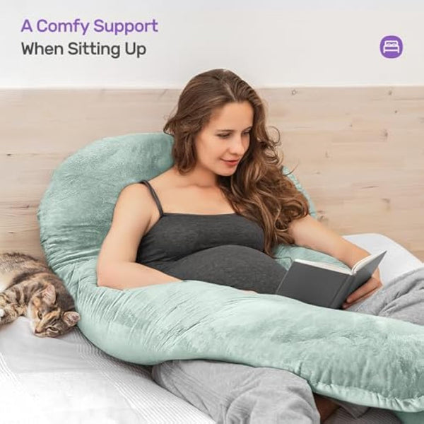 Nuliie Pregnancy Pillow for Sleeping, U Shaped Full Body Pillow Pregnancy Pillows, Maternity Pillow Support for Back, Hips, Legs for Pregnant Women, With Washable Velvet Cover (Green)
