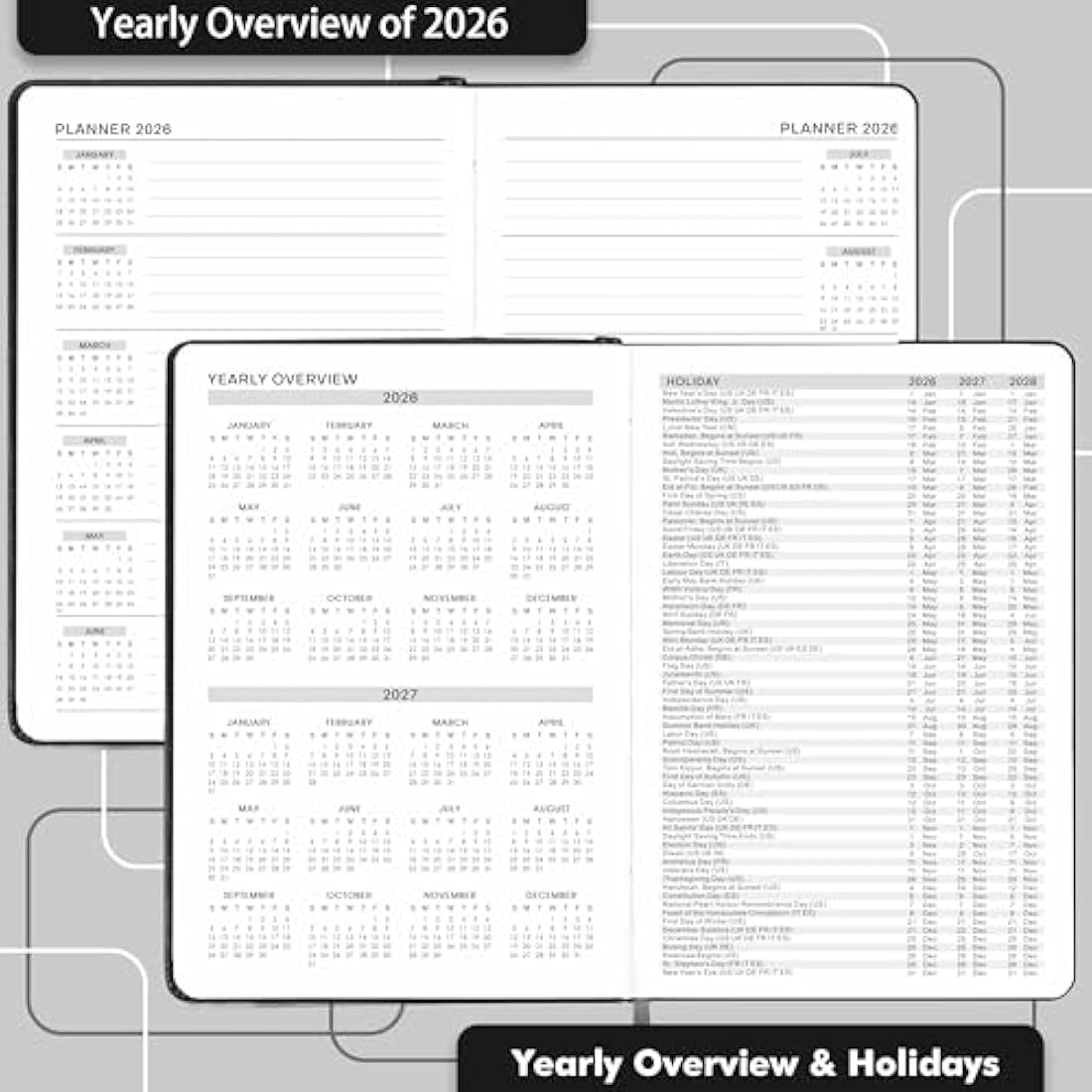 2026 Diary - Diary 2026 Page a Day from January 2026 to December 2026, Productivity Daily Planner with Monthly Tabs, Inner Pocket, Grey, Banded,14.3 X 21 cm