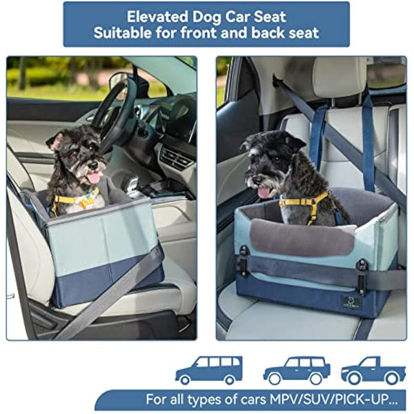 A4PET Small Dog Car Seat, Puppy Car Seat, Collapsible Puppy Car Seat with Soft Pillow Adjustable Height, Portable Car Seat for Dogs Up to 25 lbs, Blue