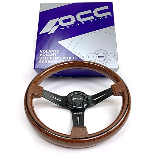 OCC MOTORSPORT OFFSET STEERING WHEEL CLASSIC MODEL PERFORATED LEATHER WITH BLACK ARMS - 90 MM FULL DISH WHEEL - 350MM (14 INCH)