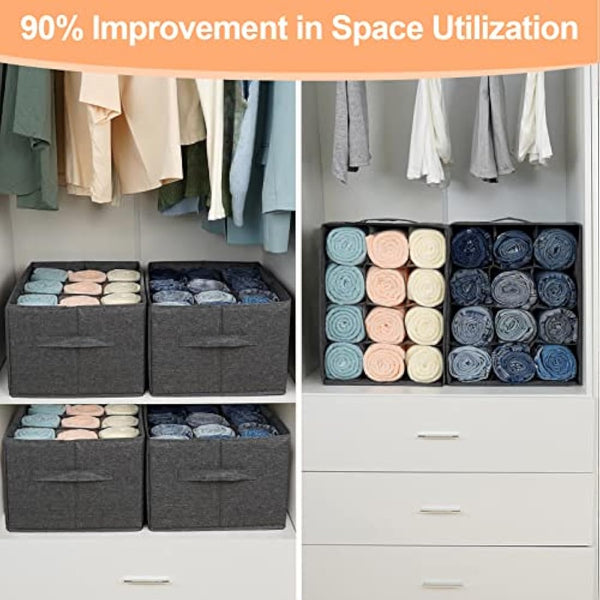 EASEVE 2 Pack Wardrobe Organiser Clothes Storage Boxes - 12 Cell Foldable Closet Shelf Drawer Dividers for Cupboard Organizer, Stackable Clothing Box for Jeans, Trouser, Pants, T-shirt, Sweater