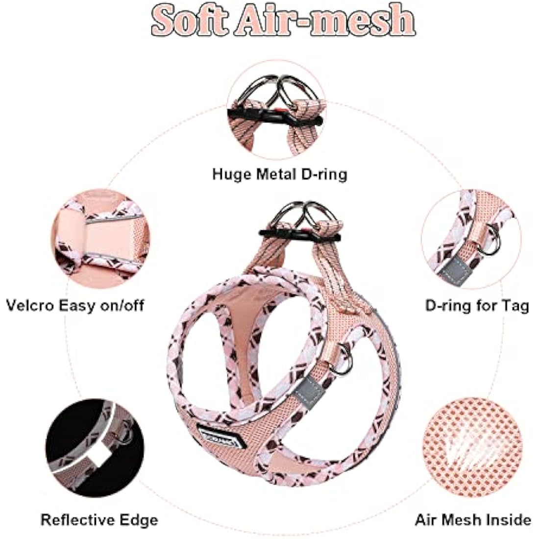 DORAMIO Step-in Dog Harness and Leash Set, Soft Mesh No-Chock Reflective Breathable Easy Walk Lightweight Vest Harnesses with Safety Buckle for Small Dogs, Cats, Puppies (Champagne, L)