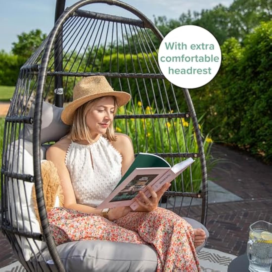 Vita5 Hanging Egg Chair Indoor&Outdoor - Swing Chair with Frame Polyrattan with Cushion - Hanging Chair Outdoor and Indoor - Foldable Hammock Chair - Maximum Load 150kg - Light grey