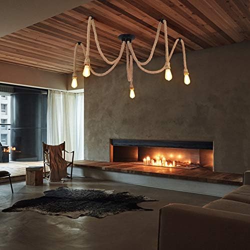 DIY Hemp Rope Retro Industrial Chandelier,Industrial 5 Lights Pendant Light Fitting,Retro E27 Edison Style Lamp/Living Room Restaurant Pendant Lights/Light Fixture,5 Lights(lampbulb is not Included)