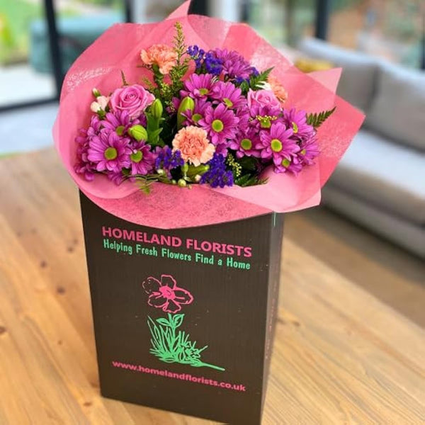 Homeland Florists Pink Mixed Fresh Flowers Delivery Next Day Prime UK, Stunning Floral Bouquet, Beautiful Birthday Present or Thank You Gift