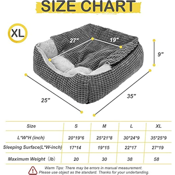 JOEJOY Rectangle XL Dog Bed Warm Hooded Dog Bed, Luxury Super Soft Pet Cave Bed Washable, Fits Up To 20/30/40/60lbs Pets