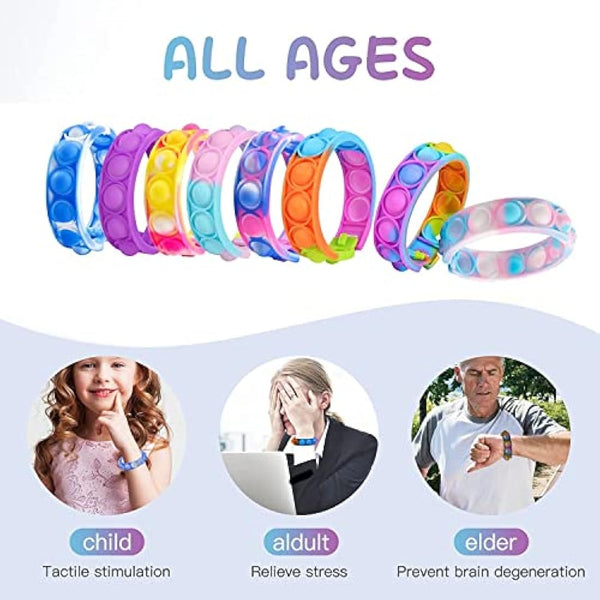 Amyang 90Pcs Pop Bracelet Fidget Toys,Bubble Bracelets,Stress Anxiety Relief Sensory Toys for Kids Adults ADHD ADD Autism,Classroom Exchange Gifts Party Favor Game Prizes