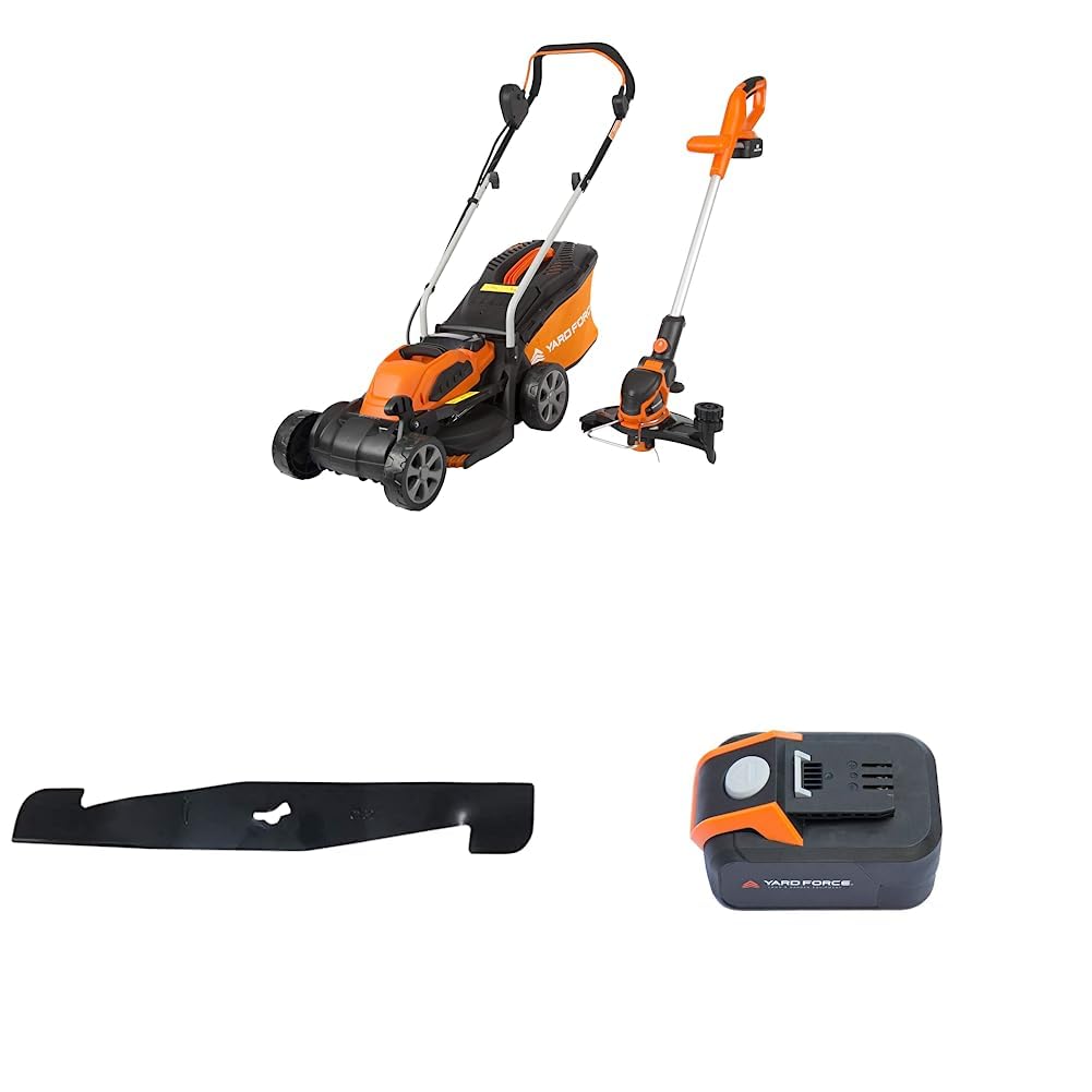 Yard Force 40V 32cm Cordless Lawn Mower and 30cm Grass Trimmer Set with 2.5Ah Lithium-Ion Battery & Charger, 30L Grass Bag, 5 Cutting Heights, Lightweight