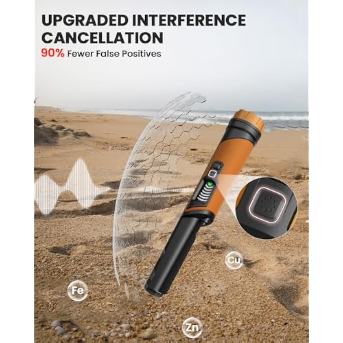 DR.ÖTEK Metal Detector Pinpointer, IP68 Fully Waterproof Handheld Pin Pointer with LCD Screen, Innovative Interference Cancellation Function, Higher Sensitivity, 3 Modes, Great for Gold, Coins, Orange