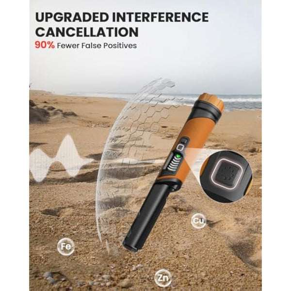 DR.ÖTEK Metal Detector Pinpointer, IP68 Fully Waterproof Handheld Pin Pointer with LCD Screen, Innovative Interference Cancellation Function, Higher Sensitivity, 3 Modes, Great for Gold, Coins, Orange