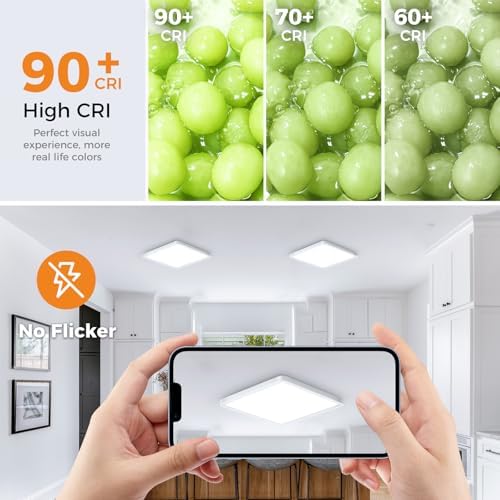 slochi 4Pack LED Ceiling Light, 3000K/4000K/6500K 3 Color Temperature, IP54 Waterproof Bathroom Light, Modern Square LED Ceiling Lamp for Bedroom, Kitchen, Hallway, Outside Porch and More