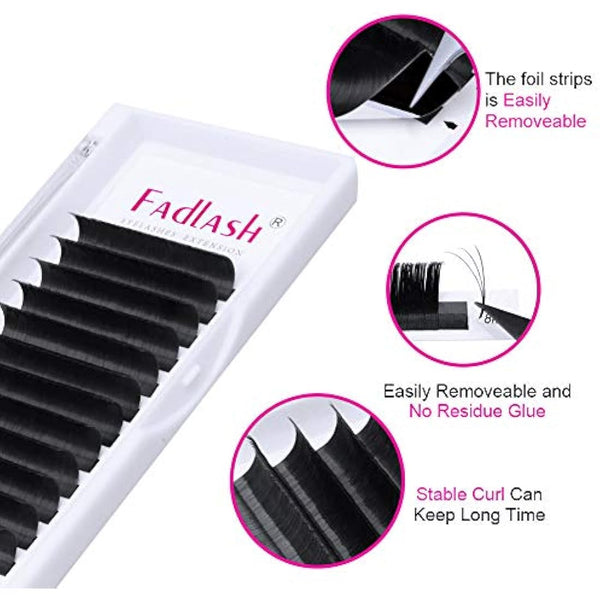 Fadlash Easy Fan Lashes D Curl 0.07 11-12-13mm Mixed Tray Russian Lashes Natural Look Self Fanning Eye Lashes Automatic Blooming Russian Eyelashes Extensions