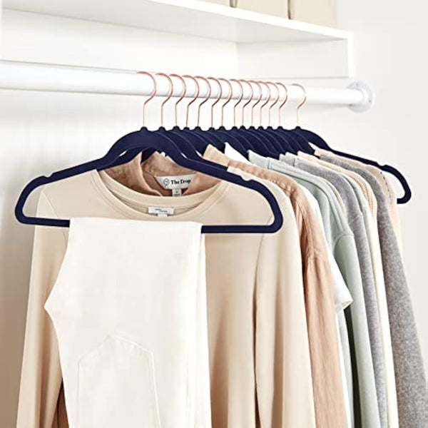 Amazon Basics Slim Velvet, Non-Slip Suit Clothes Hangers, Pack of 50, Navy Blue/Rose Gold