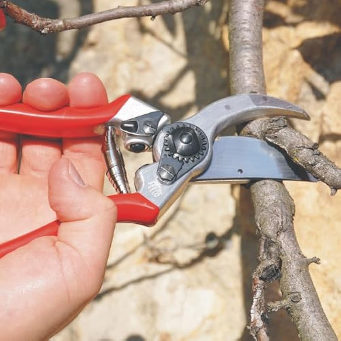 FELCO 2 Pruning Secateurs – 25 mm Cutting Diameter, for Large Hands, 215 mm Length, with Sap Groove, Straight Handles, Red