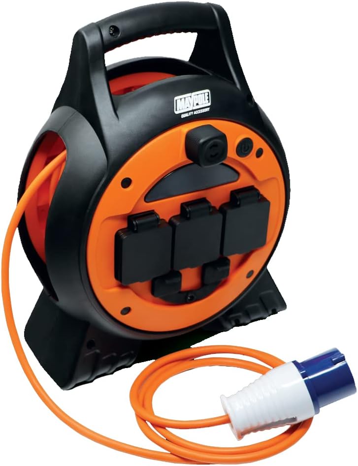 Maypole 230V 10A Mobile Mains Roller Power Unit with USB and Built in LED Light for Caravans, Camping, Campervans, Motorhomes