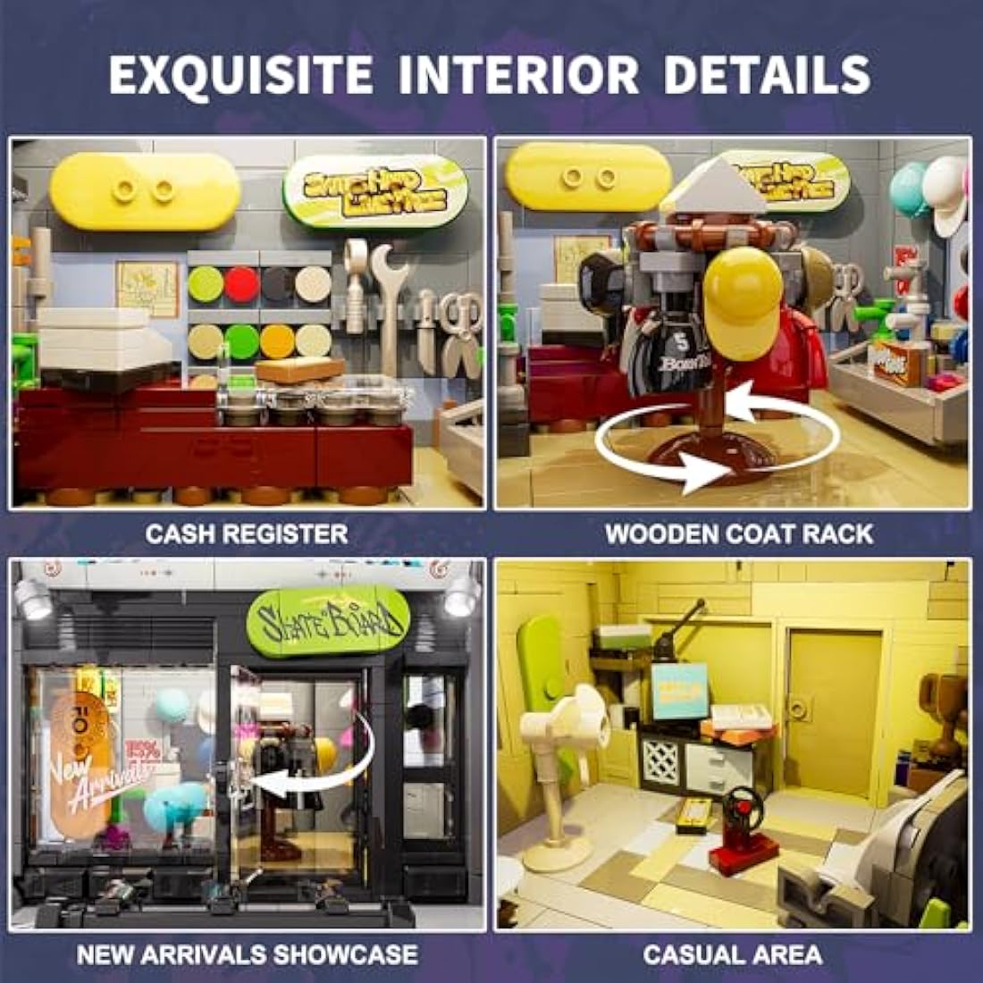 FUNWHOLE Skate-Shop Lighting Building-Bricks Set - Street Fusion City Skate Store Collection LED Light Modular Building Kit 1573 Pcs for Adults and Teen