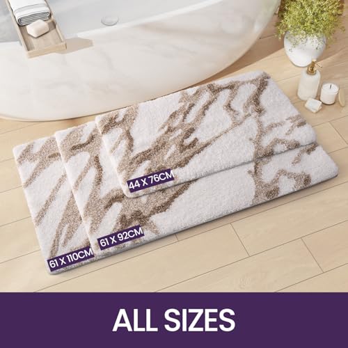 DEXI Bath Mat 61 x 110 cm, Non-Slip Absorbent Bathroom Mats, Machine Washable, Soft and Thick Microfibre Shower Rug, White