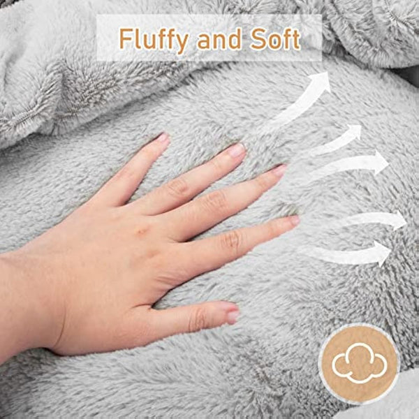 JOEJOY Round Dog Bed Calming Donut Cuddler Pet Bed for Large Medium Small Dogs, Warm Puppy Hooded Dog Cave Bed Cat Bed Medium Washable with Breathable Fluff, 31IN