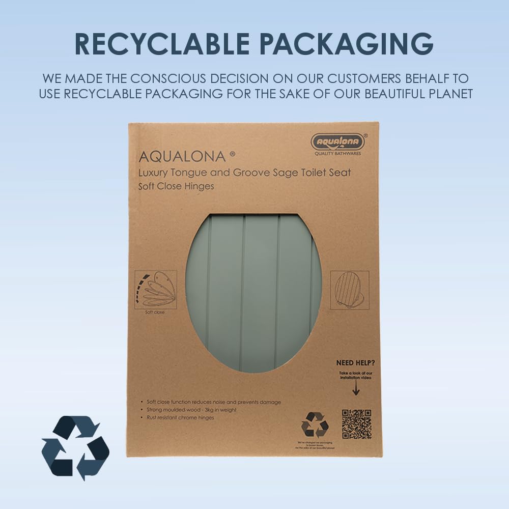 AQUALONA® Luxury Soft Close Toilet Seat - Moulded Wood - Stainless Steel Slow Close Hinges - Click, Lift & Clean Technology (Bamboo Toilet Seat)