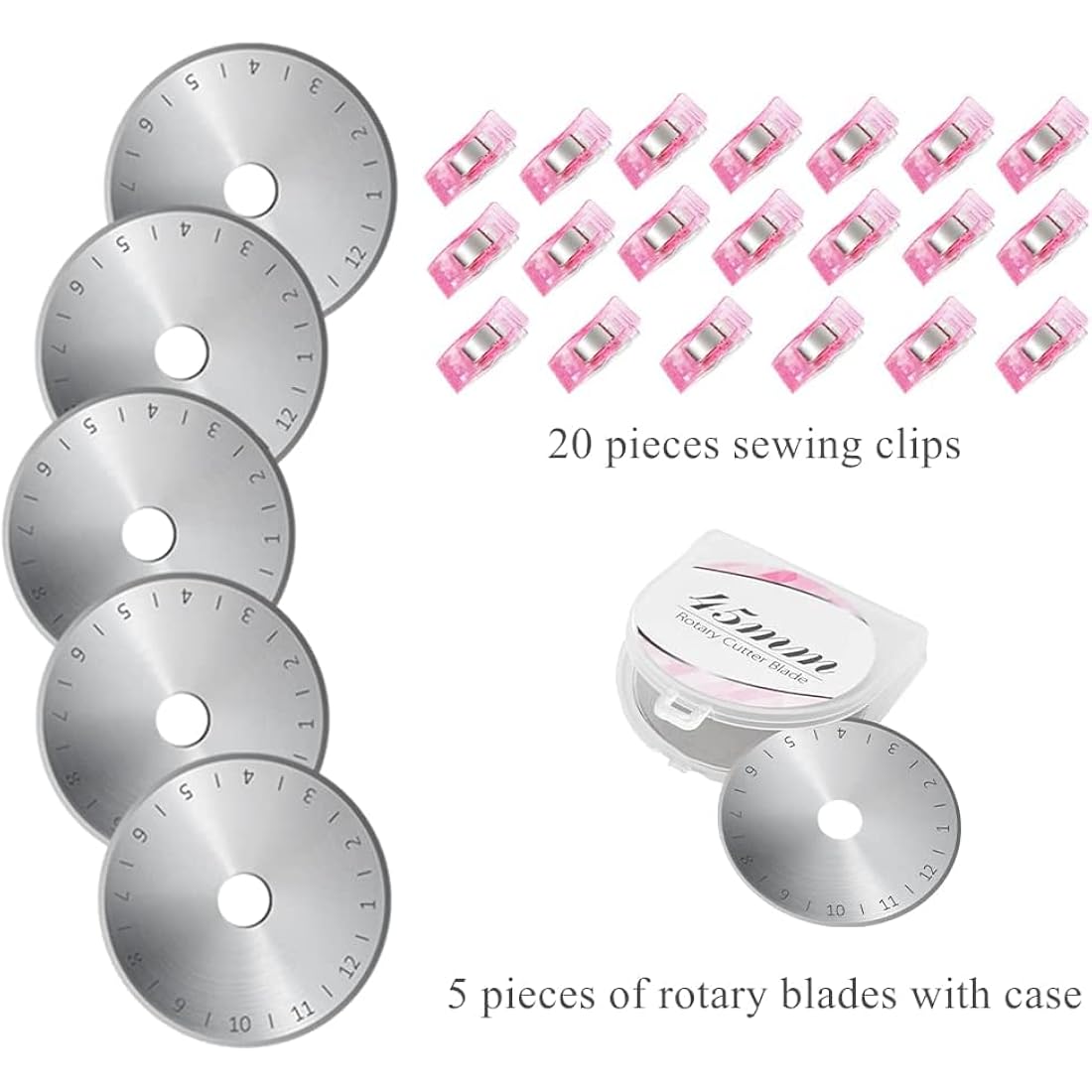 Rotary Cutter Set Pink - Quilting Kit incl. 45mm Fabric Cutter, 5 Extra Rotary Blades, A2 Self Healing Cutting Mat, Acrylic Ruler and Sewing Clips, Scissors, Ideal for Crafting, Sewing, Patchworking