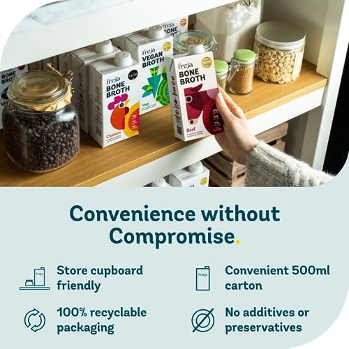 Freja Beef Bone Broth | Grass-Fed | Collagen, Protein & Amino Acids | Low Carb, Keto & Gluten Free | Clear Liquid Broth, not Beef Stock Cubes, Powder or Concentrate | 6 x 500ml