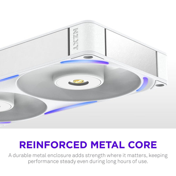 NZXT F420 RGB Core - 420mm Single-Frame Fan Unit with 3 x 140mm RGB Fans - Speed & Lighting Control - High Static Pressure & Airflow - Fluid Dynamic Bearings - 8 aRGB LEDs Per Fan - White