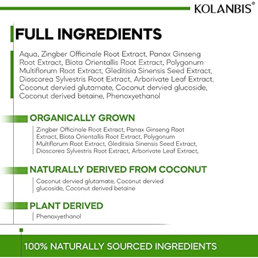 Kolanbis Hair Growth Shampoo | 100% Natural Formula | Made from Organic Plant Extracts | Sulphate and Paraben Free | Increases Hair Growth | Reduces Hair Loss | Men and Women