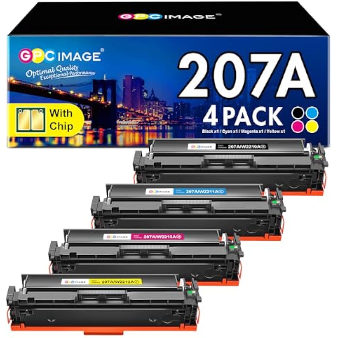 GPC Image 207A 207X Toner Cartridge with Chip Compatible with for HP 207X 207A for Color Laserjet Pro MFP M283fdw MFP M282nw MFP M283fdn for M255dw M255nw Printers W2210A W2211A W2212A W2213A(4-pack)