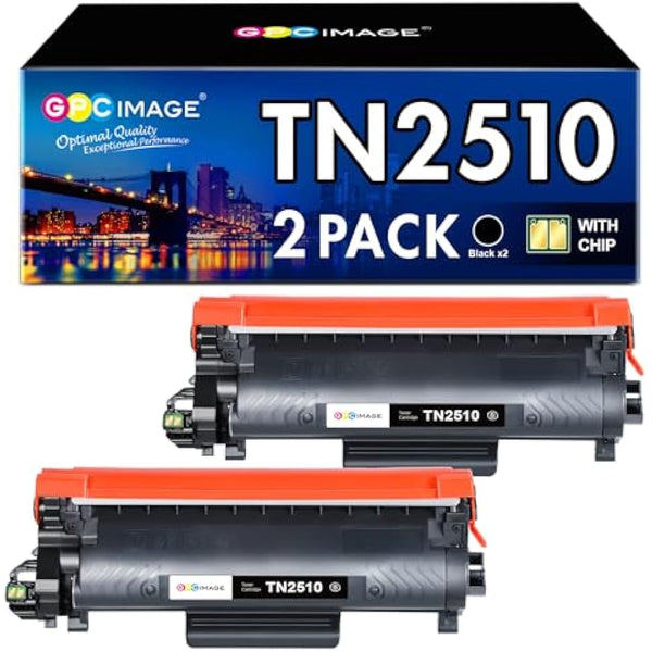 GPC Image TN2510 TN-2510 Toner Cartridge Compatible for Brother TN 2510 for Brother DCP-L2627DWXL DCP-L2620DW HL-L2400DW HL-L2400DWE HL-L2445DW MFC-L2860DWE MFC-L2800DW MFC-L2835DW Printer（2 Black）