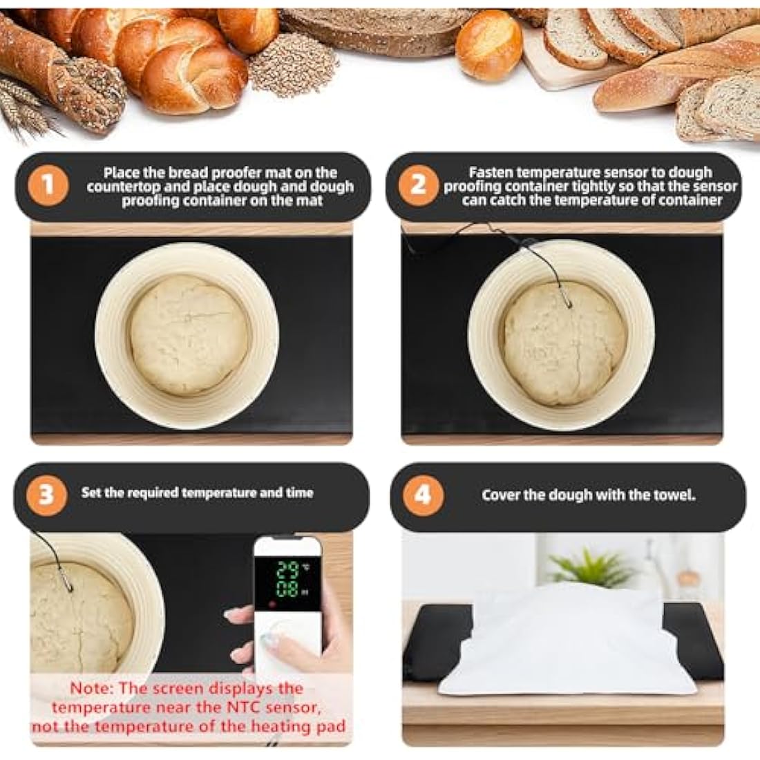 Bourske Bread Proofer Warming Mat, Adjustable Temperature Dough Starter Mat, Sourdough Dough Proofer for for Making Bread