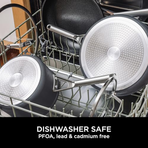 Ninja ZEROSTICK Premium 5-Piece Pan Set, Long Lasting Non-Stick, 3x Saucepans with Glass Lids, 1x Milk Pan, 1x Frying Pan, Hard Anodised Aluminium, Induction Compatible, Grey C35000UK