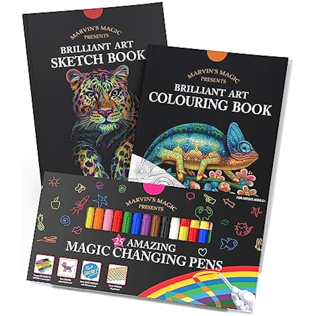 Marvin's Magic - Amazing Art Bundle Including Brilliant Art Sketch Book, Colouring Book, and 25 Magic Pens - Perfect for Kids and Little Artists