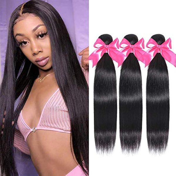 12A Brazilian Hair Bundles Straight Human Hair Weave Bundles Brazilian Straight Hair 3 Bundles Natual Black Color 300g Total 10 12 14 inch Romface