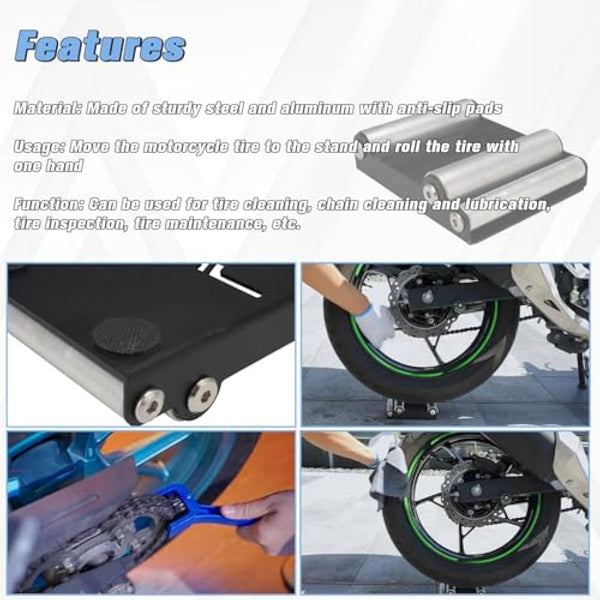 Motorcycle Roller Stand,Wheel Cleaning Roller Stand for Tyre Cleaning & Chain Lubrication-GRoller Medium Bikes < 485 lb & Tyre width <180 mm