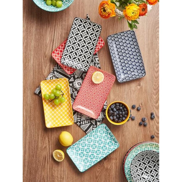 DOWAN Serving Platter Set of 6 - New Bone China Dessert Plates 20.5cm/8" - Small Dinner Plates for Appetizer, Sushi, Fruit, Salad, Cake - Microwave/Oven/Fridge/Dishwasher Safe - Vibrant Colors