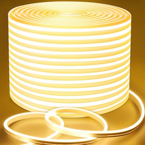 Lamomo Outdoor LED Strip Light 20M, Waterproof Dimmable Neon Light Strip, 24V Warm White Flexible Cuttable Rope Lights for Kitchen Bedroom Garden,Outdoor Indoor Decor
