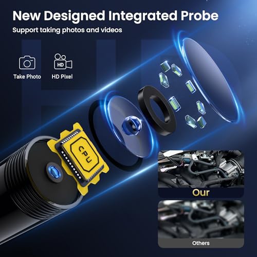 FORKODA Endoscope Inspection Camera - 1920 HD Flexible Rigid Snake Inspection Camera, 8 LED Lights Adjustable IP67 Waterproof Probe Drain Endoscope Camera for Android and iOS(16.4 ft/ 5m)