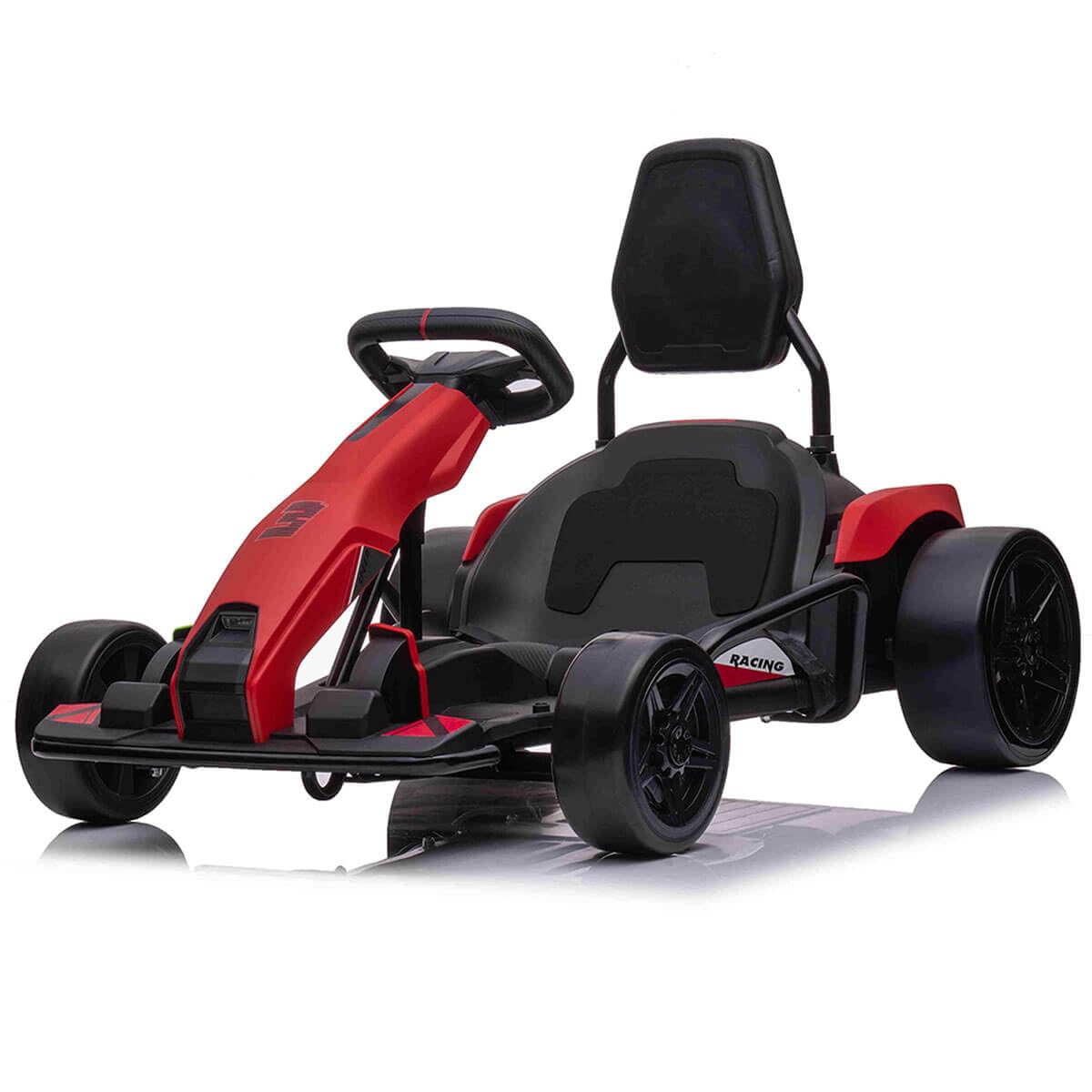 Drift Racer 24V Electric Ride On Go Kart┃Drift Go Kart┃Electronic and Mechanical Brakes┃Racing steering wheel┃Variable Speed┃Rear slick drift wheels┃LED Light┃OutdoorToys┃2 Colour Options┃Black┃