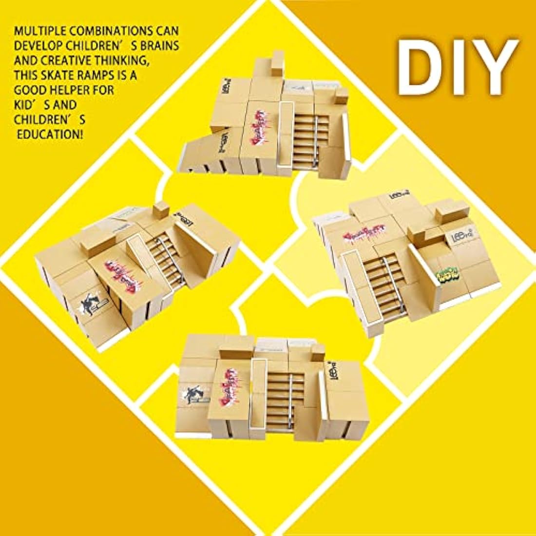 IOUGDSEC Skate Park Kit Ramp Parts for Finger Skateboard Park Kit Part Training Props with 4 Finger Decks 2 Finger Bike 1 Pair Skates and 1 Scooters