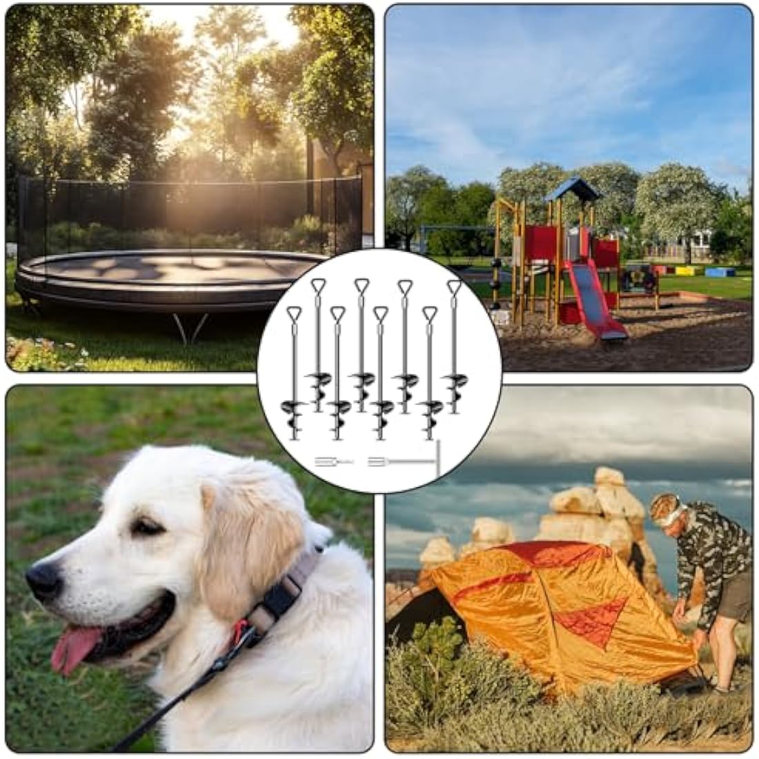 Ground Anchor 8 Pack, 45cm Tall Heavy Duty Ground Pegs Kit Fit for Swing, Trampolines, Tents, Mobile Home Anchors, Awning Pegs Anchor, Dog Spikes for Ground